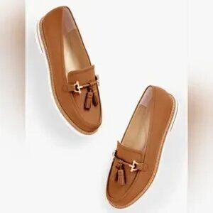 Talbots‎ Laura Soft Nappa Leather Tassle Loafers Havana Tan Sz 9- NIB